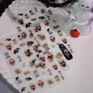 Halloween matte 3D nail stickers JY-0009 featuring skulls and tombstones for nail art