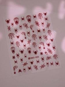 Detailed view of red Halloween spider and cobweb self-adhesive nail art stickers DEC-023