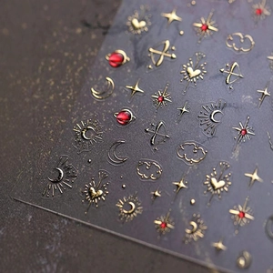 3D embossed gold star and moon nail stickers with luxury celestial constellation designs