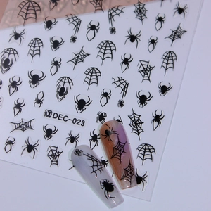 Halloween self-adhesive nail decals featuring black spider web and spider designs