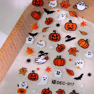Halloween pumpkin and ghost self-adhesive nail art stickers with various festive designs