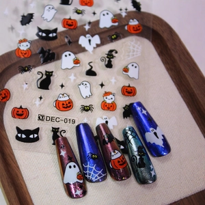 Women Halloween Nail Art Stickers Pumpkin Ghost Cat Pattern Plastic Adhesive Decals For Holiday Party DIY Manicure Decoration