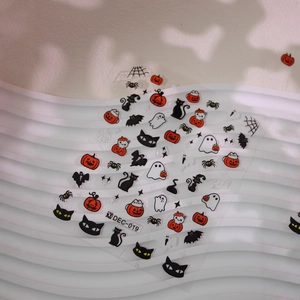 Halloween nail stickers with pumpkin, ghost and bat patterns for festive manicure DEC-019