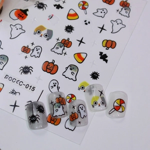 Halloween Nail Art Stickers Cartoon Pumpkin Ghost Cat Patterns Self-Adhesive Festive DIY Fingernail Decoration Decals For Party