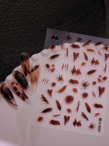 Vue détaillée des autocollants d'ongles Halloween JY-0037 avec motifs de sang réalistes