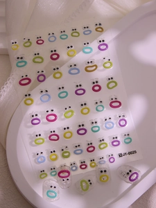 Detail of 3D colorful cartoon lips nail art stickers and JY-025 embossed decals