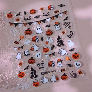 Halloween pumpkin and ghost self-adhesive nail stickers for festive manicure design