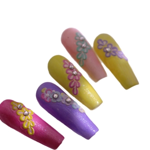 5D embossed floral nail art stickers with 3D colorful flowers and rhinestones décor