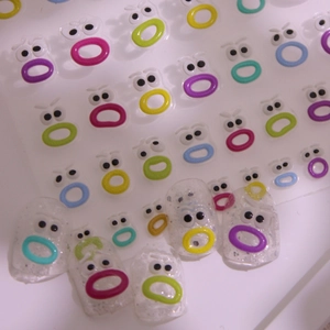 Colorful 3D cartoon lip and eye nail art stickers set with adhesive for DIY manicures