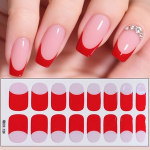 Classic red and pink French tip nail stickers set with 16 adhesive strips for DIY manicure