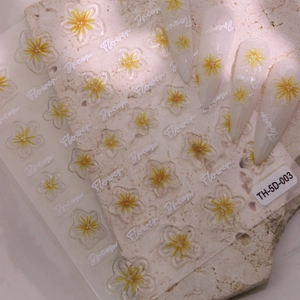 5D Stereoscopic Embossed Nail Stickers Yellow Daisy Flower Art Letter Design Ice Transparent Self Adhesive Nail Decals Decoration