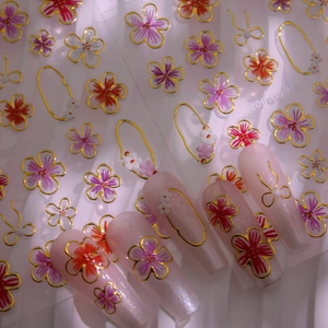 Autocollants de Nail Art en Relief 5D Bordure Dorée Motif Floral Fleur de Cerisier Autocollants 3D Pour Ongles Femmes Décoration Manucure