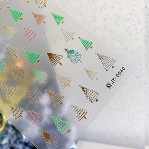 3D bronzing Christmas tree nail stickers JY-0060 with metallic gold and green embossing