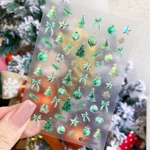 Christmas Nail Stickers 3D Laser Gradient Snowflake Xmas Tree Pattern DIY Manicure Decals For Women Holiday Decoration