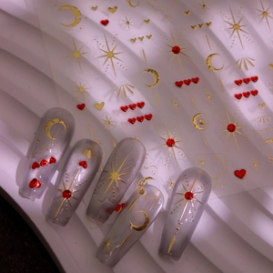 3D Gold Stamping Jelly Nail Art Stickers Star Moon Heart Planets Adhesive Decals Manicure DIY Decorations For Women