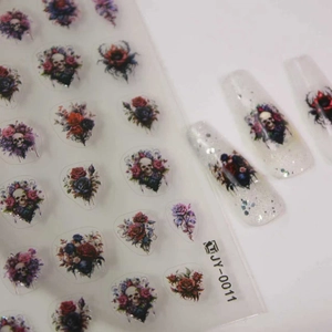 Gothic Skull Rose Nail Art Stickers Dark Style Flower Design Halloween Holiday Decoration For Women DIY Nail Decals