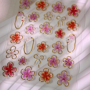 Autocollants 5D pour ongles avec motifs de fleurs roses et papillons dorés pour manucure DIY