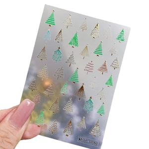 3D gold-stamped Christmas tree nail art stickers JY-060 with metallic embossed patterns