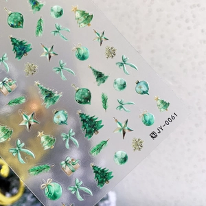 Laser gradient Christmas nail stickers with 3D watercolor trees and snowflake designs