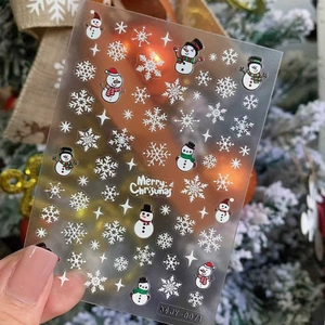 Christmas 3D Embossed Nail Art Stickers White Snowman Snowflake Merry Christmas DIY Decals Festive Party Nail Decorations