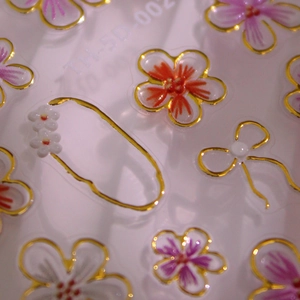 Stickers nail art 5D en relief avec motifs floraux métalliques et nœuds roses