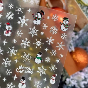 3D Christmas snowman and snowflake nail art stickers for festive holiday DIY manicure decor