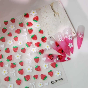 Adesivi per Unghie 3D Fragola Fiore Fiocco Cuore Decalcomanie per Unghie in Rilievo Dolce per Donna Decorazione Manicure Fai da Te