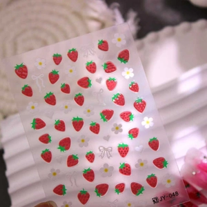 Adesivi per unghie 3D con fragole e fiori con fiocchi bianchi, modello JY-048