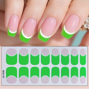 Classic French green and white manicure nail stickers set with 16 adhesive wraps
