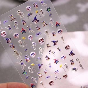 3D Halloween nail art stickers with colorful skulls and white skeletons JY-033
