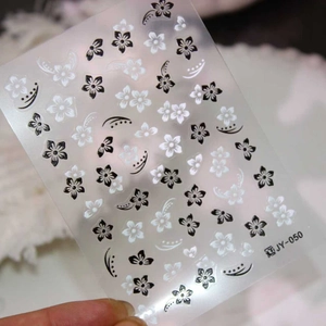 Autocollants nail art fleurs noir et blanc en relief avec motifs embossés JY-050 stickers