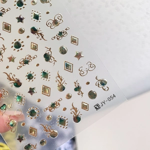3D gold laser nail decals with holographic planets and star patterns on JY-054 sticker sheet