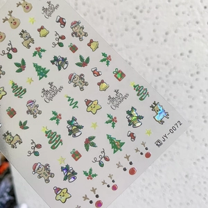 Laser Christmas nail stickers featuring reindeer, bells, and trees with a jelly texture