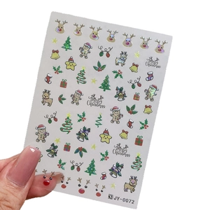 Holographic Christmas nail stickers with reindeer, bells and gingerbread man designs