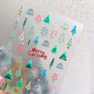 3D colorful Christmas tree nail art stickers with Merry Christmas greeting text