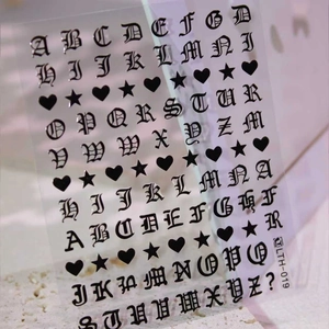 Autocollants nail art lettres gothiques avec motifs cœur et étoile modèle LTH-019