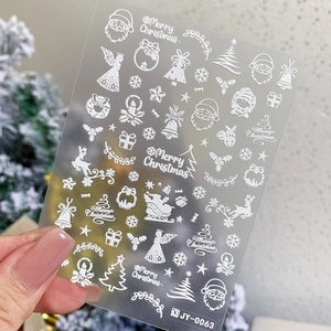 3D white embossed Santa Claus and reindeer Christmas nail art stickers JY-0063