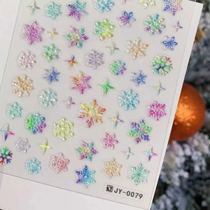 Holographic snowflake and star nail art stickers with iridescent jelly metal texture
