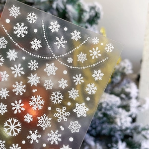 Stickers ongles 5D flocons de neige blancs en relief pour décoration de Noël