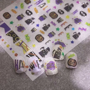 Halloween 5D Relief Nail Art Stickers Self Adhesive Pumpkin Ghost Bat Patterns Manicure Decals For Festive Party Women Decoration