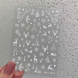 Stickers à ongles 5D en relief pour Noël avec flocons de neige blancs et cerfs