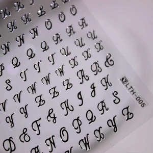 LTH-005 silver 3D embossed floral alphabet nail art stickers with metallic finish