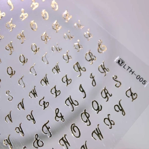 Metallic gold alphabet nail stickers with cursive font LTH-005 for manicure art