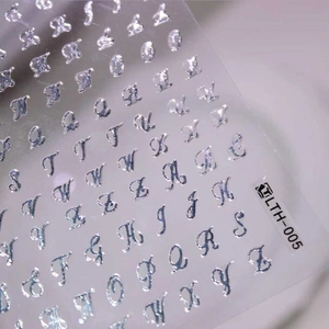 Silver metallic chrome letter nail stickers LTH-005 for DIY manicure and craft decoration