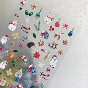 3D hand-painted Christmas nail art stickers featuring Santa, snowmen and reindeer