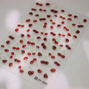 Stickers ongles cerises 3D effet gel avec motifs fruits rétro pour manucure DIY