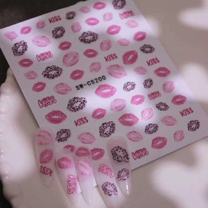 Leopard Lip Print Heart Nail Art Stickers Self-Adhesive Red Pink Kiss Design Manicure Decals For Women DIY Nail Decoration