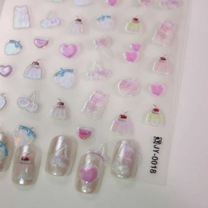 3D Holographic Laser Nail Art Stickers Cute Cherry Strawberry Heart Cake Bear Design Self Adhesive Manicure Decals For Women DIY Decoration