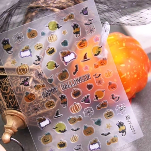 3D Halloween nail stickers JY-031 with pumpkin and ghost motifs for festive nail art