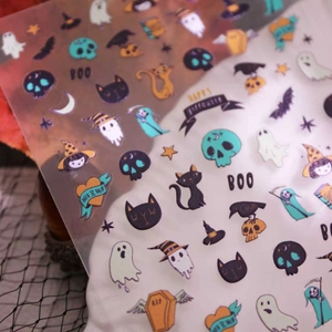 Halloween nail art stickers with ghosts, black cats, skeletons and pumpkins designs